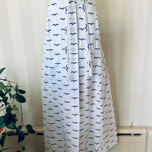 Givenchy White Maxi Skirt with Navy Seagull Motif